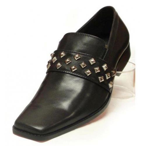 Fiesso Black Genuine Leather Shoes With Metal Studs FI6563